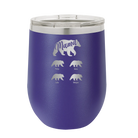 Personalized purple 12 oz vacuum insulated wine cup with 'Mama Bear 4 baby bears' design