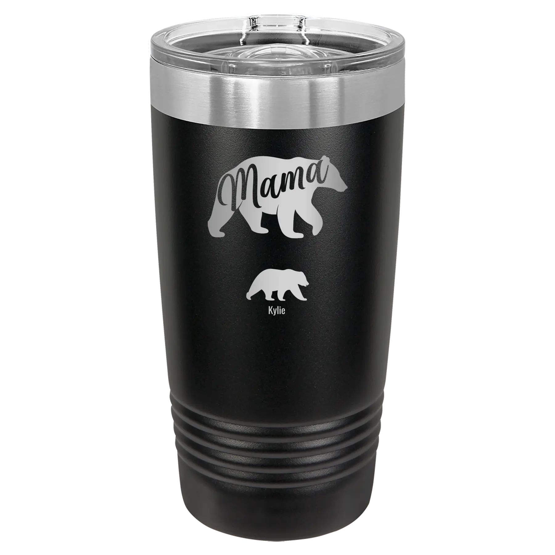 Personalized black 20 oz vacuum insulated tumbler with 'Mama Bear 1 Baby Bear' design