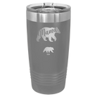 Personalized dark gray 20 oz vacuum insulated tumbler with 'Mama Bear 1 Baby Bear' design