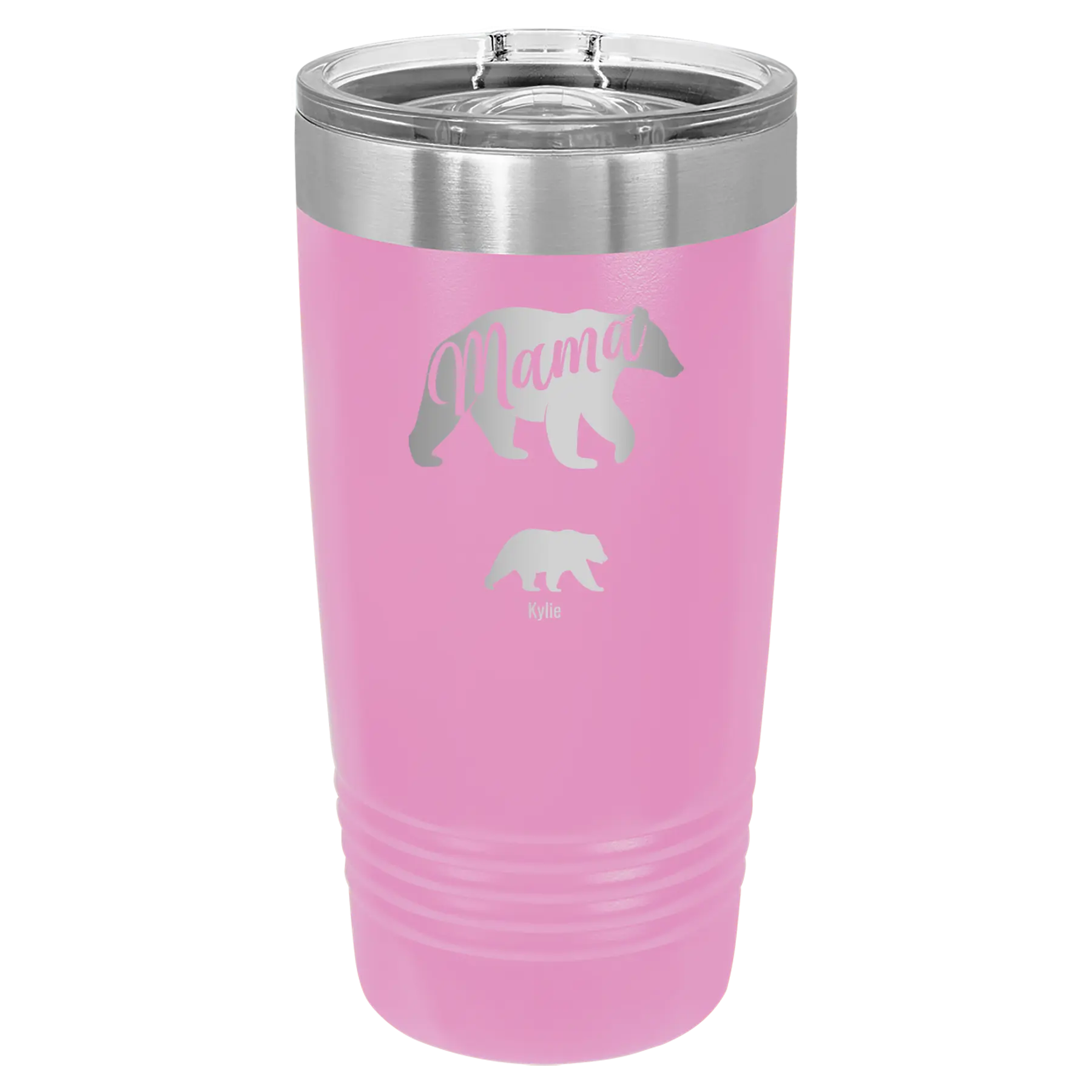 Personalized light purple 20 oz vacuum insulated tumbler with 'Mama Bear 1 Baby Bear' design
