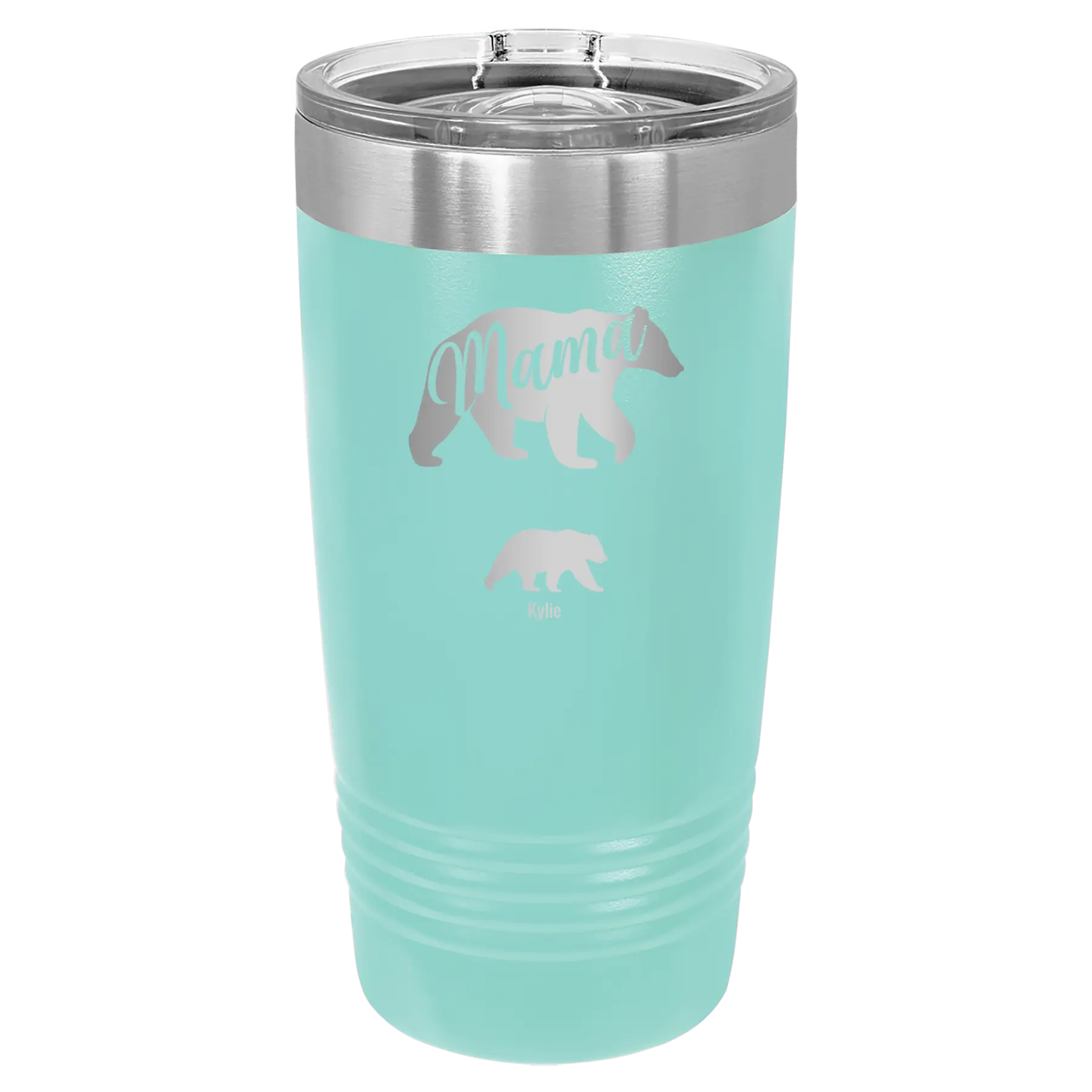 Personalized teal 20 oz vacuum insulated tumbler with 'Mama Bear 1 Baby Bear' design