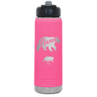 Personalized pink 20 oz vacuum insulated water bottle with 'Mama Bear 1 Baby Bear' design