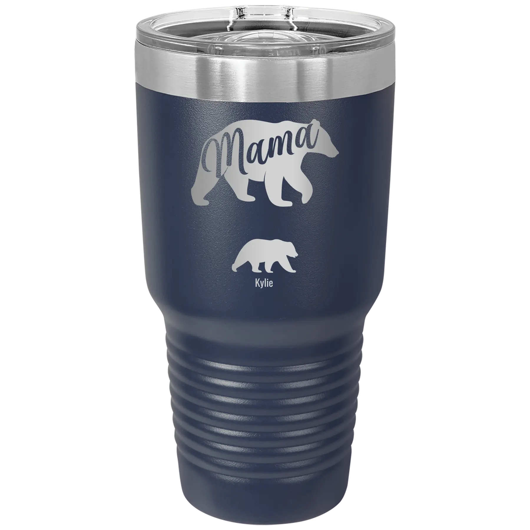 Personalized navy 30 oz vacuum insulated tumbler with 'Mama Bear 1 Baby Bear' design