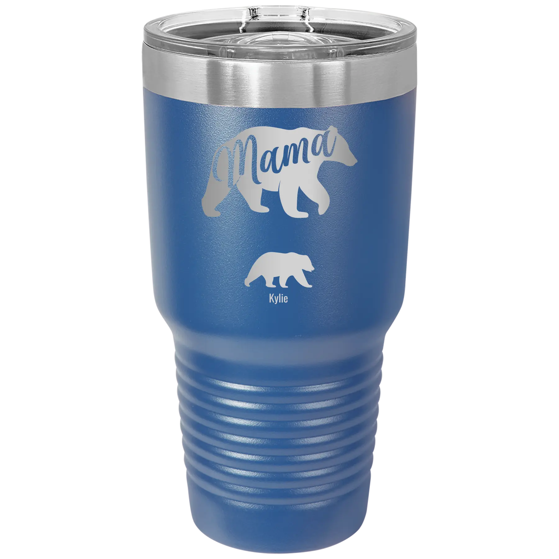 Personalized royal blue 30 oz vacuum insulated tumbler with 'Mama Bear 1 Baby Bear' design