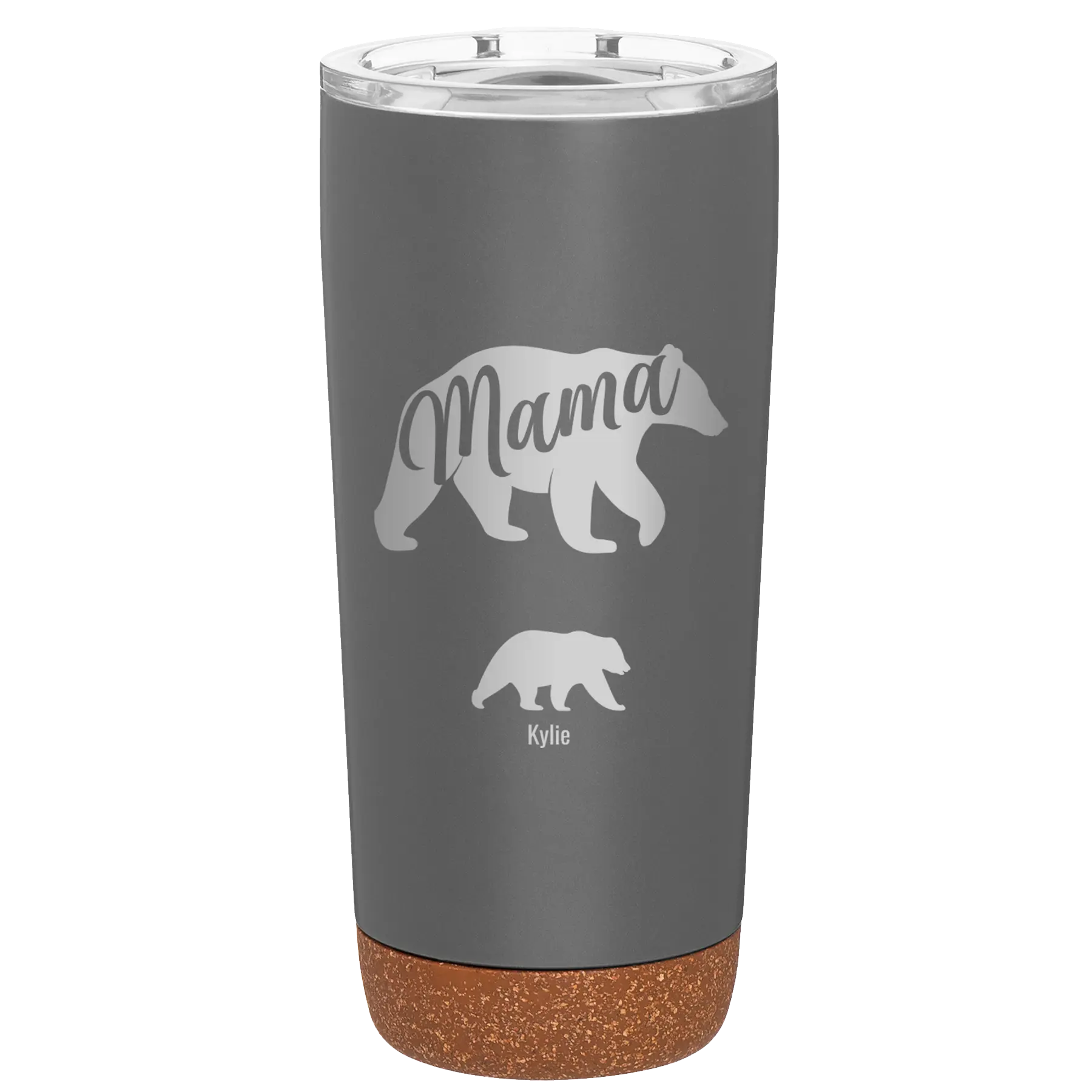 Personalized storm gray 20 oz vacuum insulated tumbler with 'Mama Bear 1 Baby Bear' design