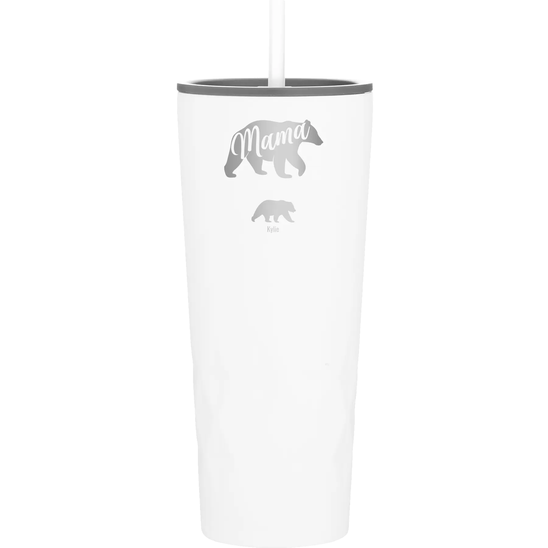 Personalized white 20 oz vacuum insulated tumbler with 'Mama Bear 1 Baby Bear' design