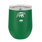 Personalized green 12 oz vacuum insulated wine cup with 'Mama Bear 1 Baby Bear' design