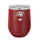 Personalized maroon 12 oz vacuum insulated wine cup with 'Mama Bear 1 Baby Bear' design