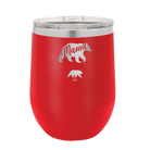 Personalized red 12 oz vacuum insulated wine cup with 'Mama Bear 1 Baby Bear' design