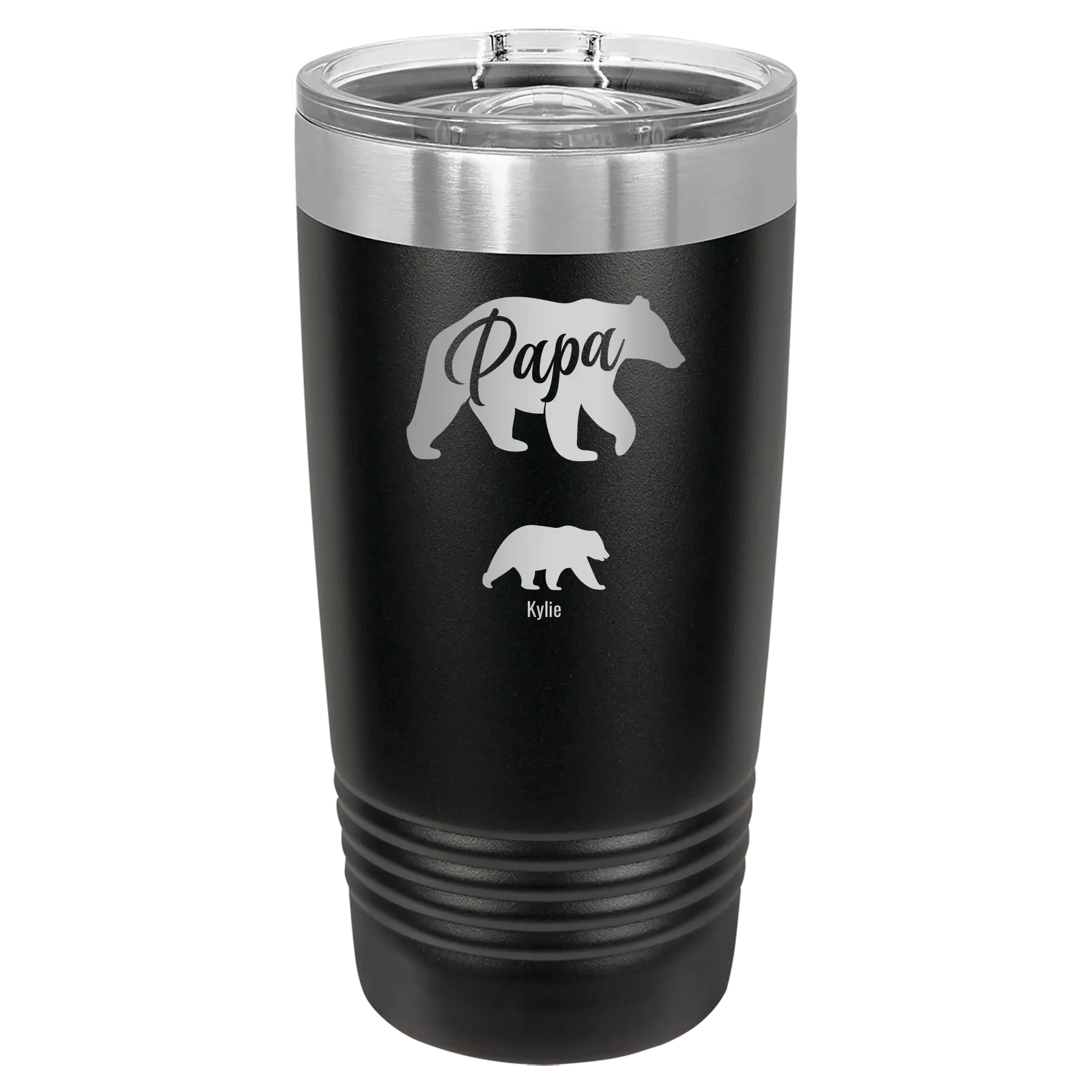 Personalized black 20 oz vacuum insulated tumbler with 'Papa Bear 1 Baby Bear' design