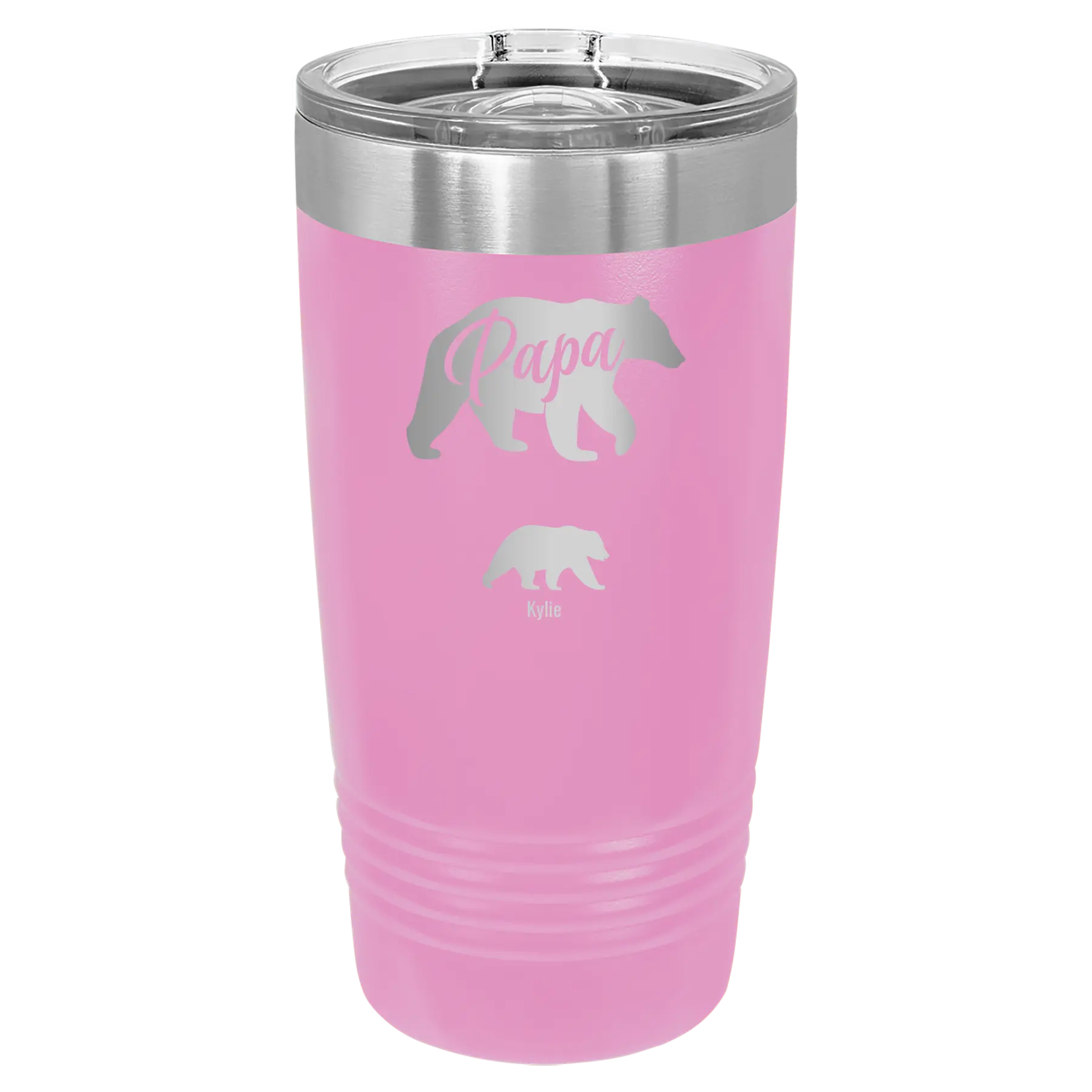 Personalized light purple 20 oz vacuum insulated tumbler with 'Papa Bear 1 Baby Bear' design