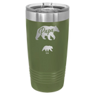 Personalized olive green 20 oz vacuum insulated tumbler with 'Papa Bear 1 Baby Bear' design