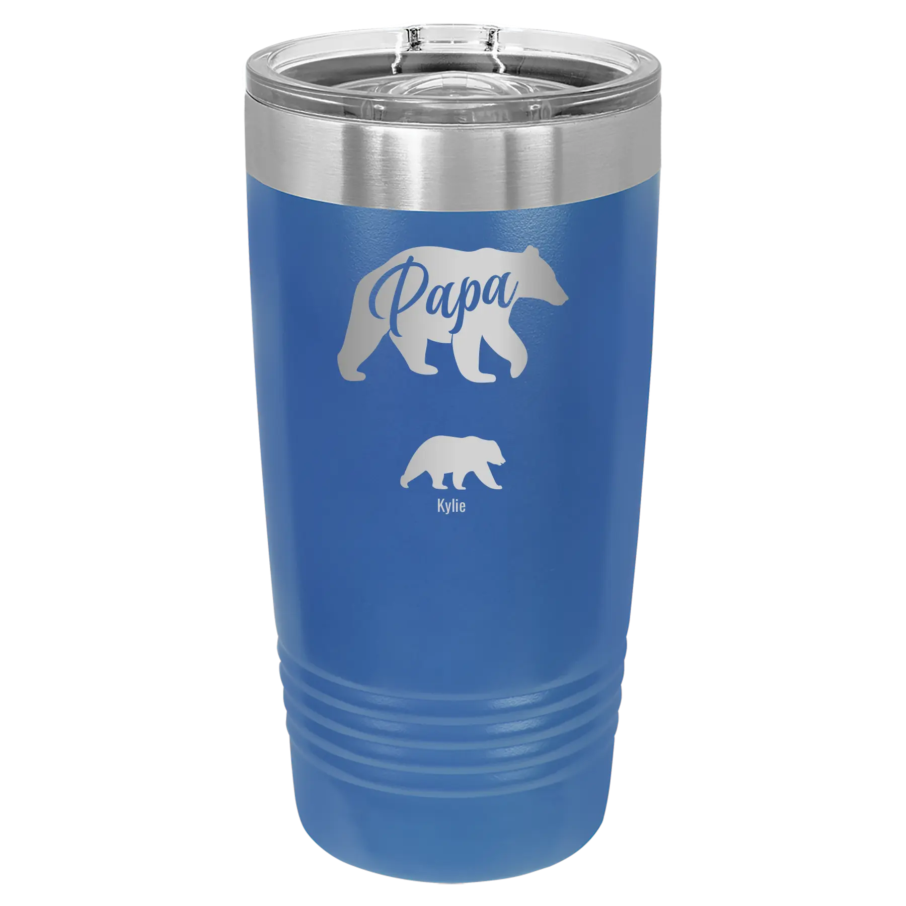 Personalized royal blue 20 oz vacuum insulated tumbler with 'Papa Bear 1 Baby Bear' design