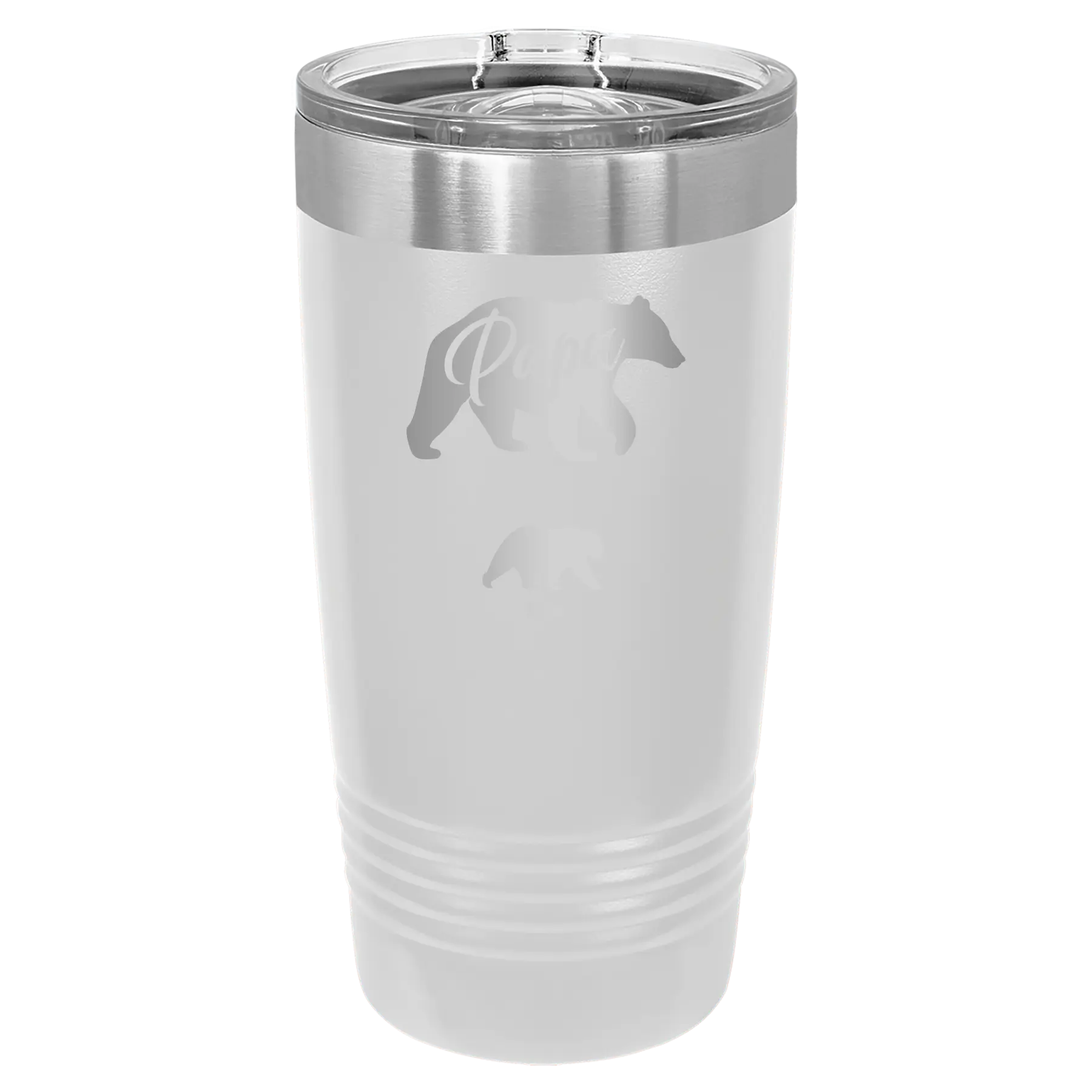 Personalized white 20 oz vacuum insulated tumbler with 'Papa Bear 1 Baby Bear' design
