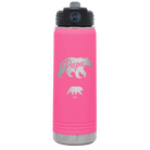 Personalized pink 20 oz vacuum insulated water bottle with 'Papa Bear 1 Baby Bear' design