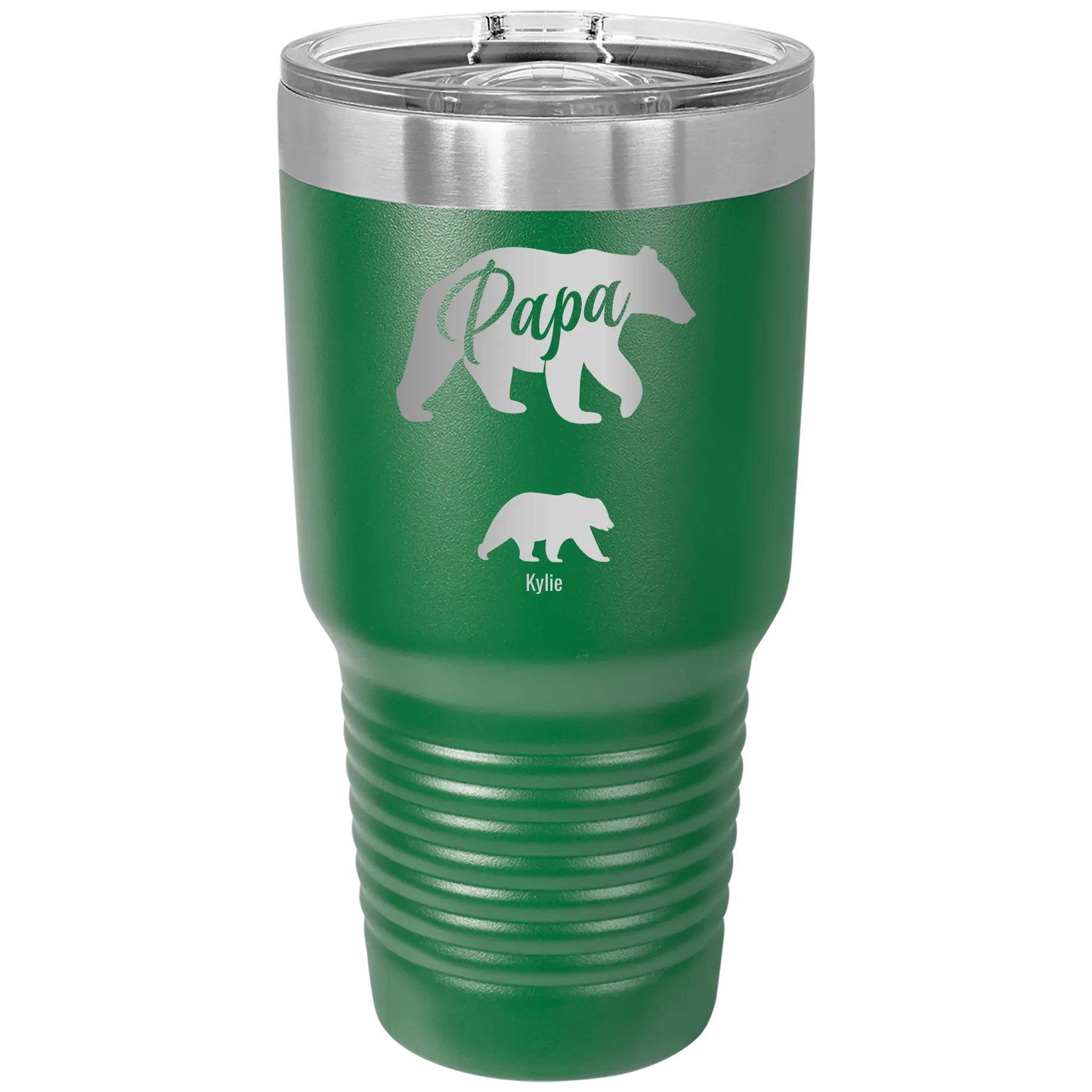 Personalized green 30 oz vacuum insulated tumbler with 'Papa Bear 1 Baby Bear' design