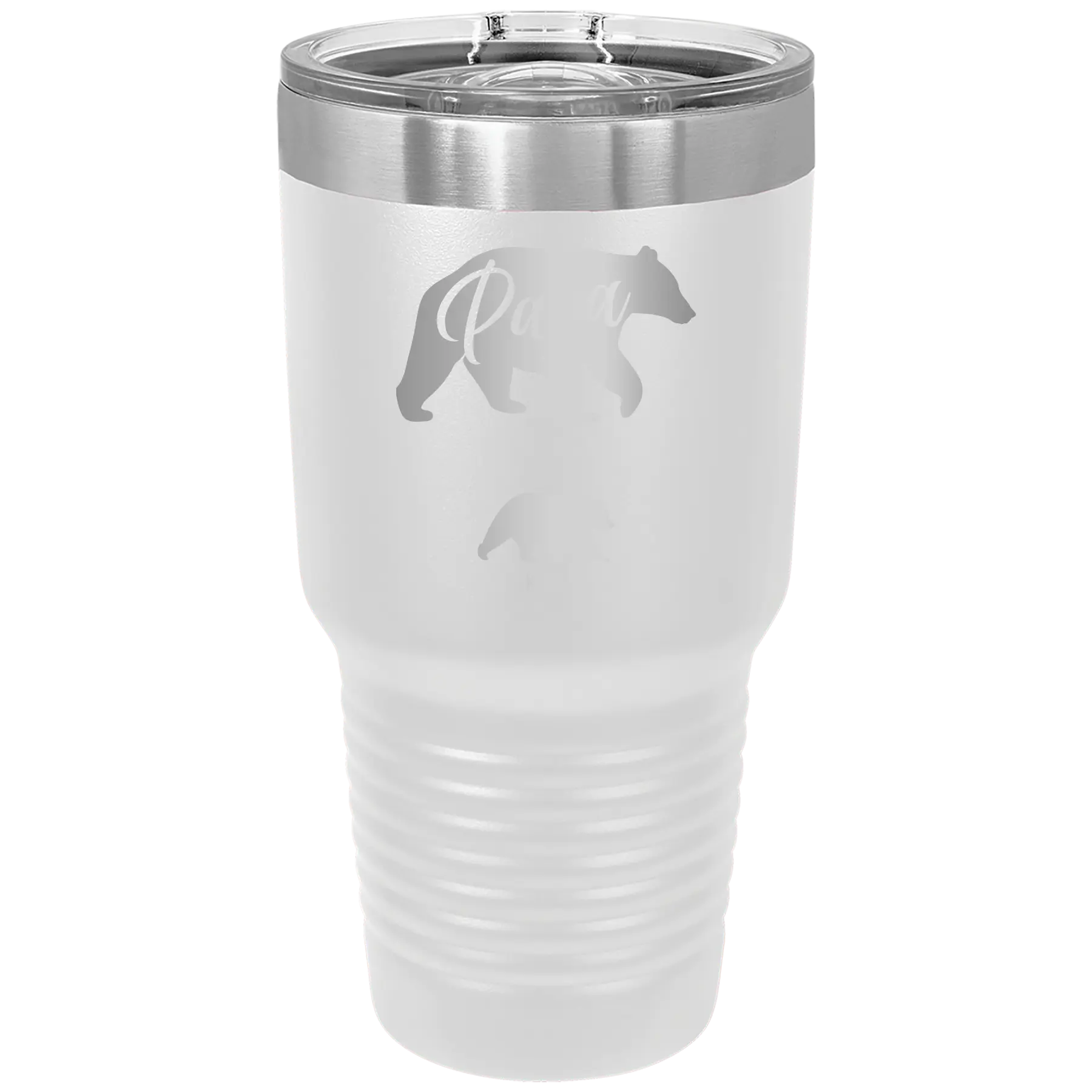 Personalized white 30 oz vacuum insulated tumbler with 'Papa Bear 1 Baby Bear' design