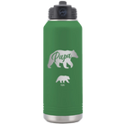 Personalized green 32 oz vacuum insulated water bottle with 'Papa Bear 1 Baby Bear' design