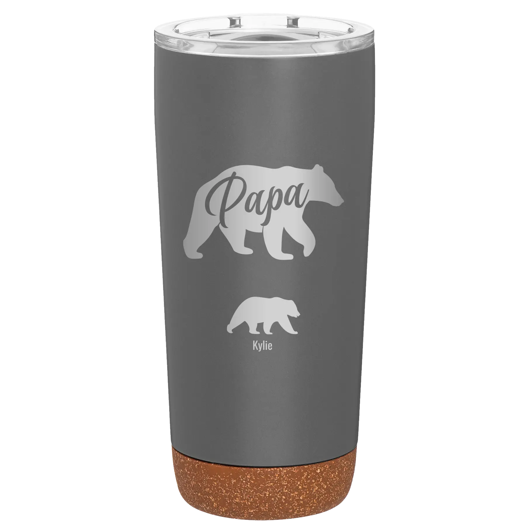 Personalized storm gray 20 oz vacuum insulated tumbler with 'Papa Bear 1 Baby Bear' design