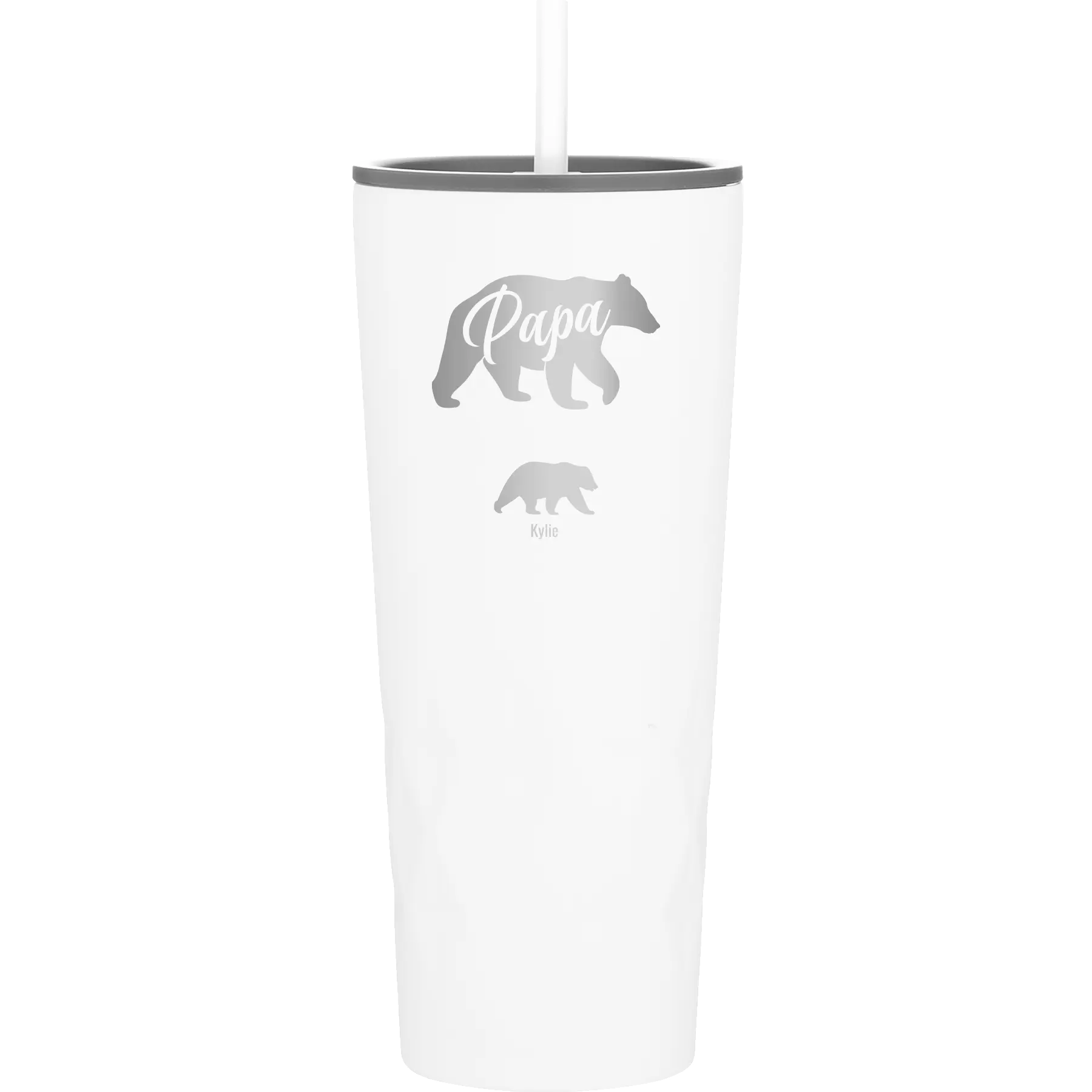 Personalized white 20 oz vacuum insulated tumbler with 'Papa Bear 1 Baby Bear' design