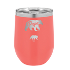 Personalized coral 12 oz vacuum insulated wine cup with 'Papa Bear 1 Baby Bear' design