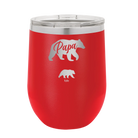 Personalized red 12 oz vacuum insulated wine cup with 'Papa Bear 1 Baby Bear' design