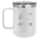 Personalized white 15 oz vacuum insulated coffee mug with 'Mama Bear 2 Baby Bears' design