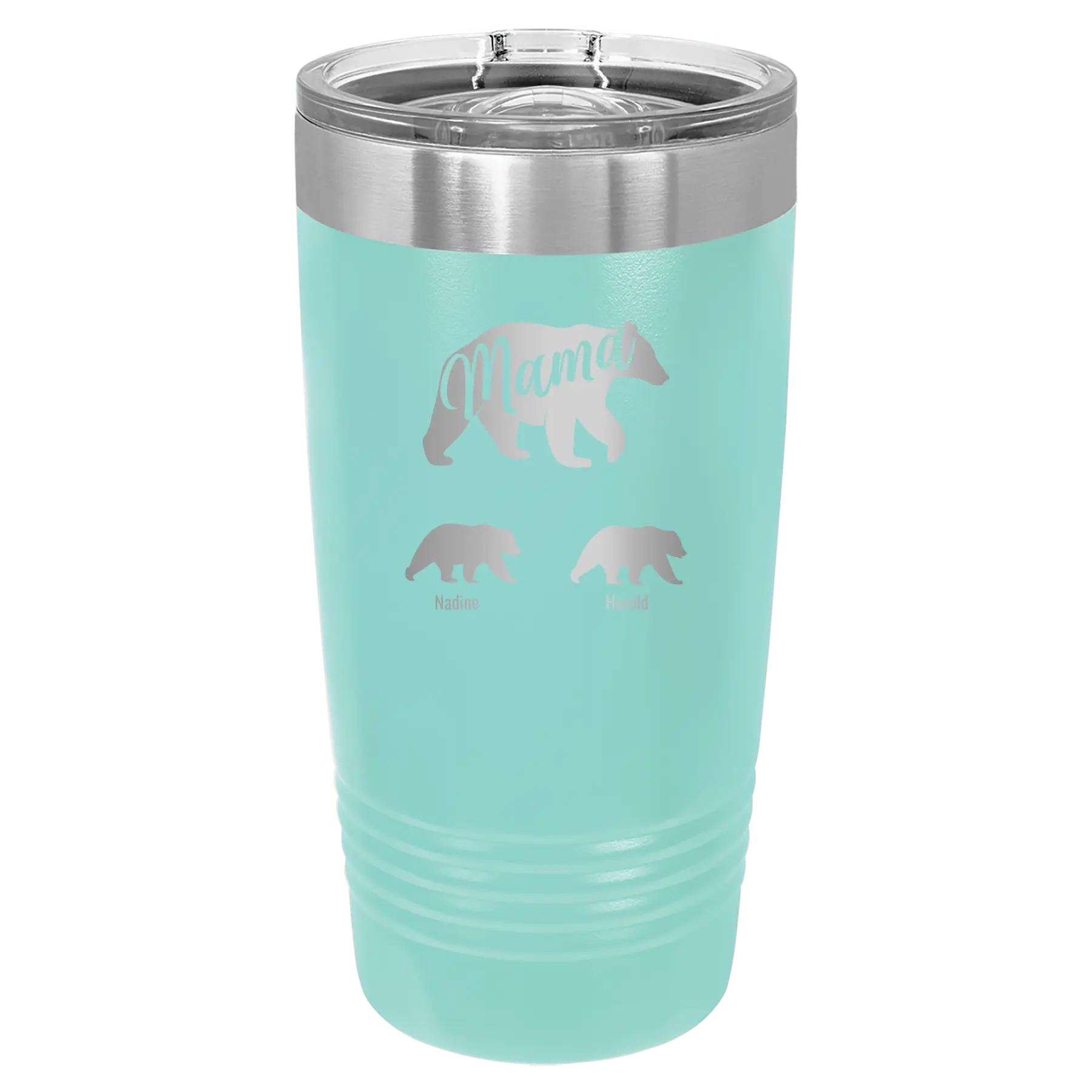 Personalized teal 20 oz vacuum insulated tumbler with 'Mama Bear 2 Baby Bears' design