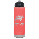 Personalized coral 20 oz vacuum insulated water bottle with 'Mama Bear 2 Baby Bears' design