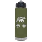 Personalized olive green 20 oz vacuum insulated water bottle with 'Mama Bear 2 Baby Bears' design
