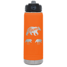 Personalized orange 20 oz vacuum insulated water bottle with 'Mama Bear 2 Baby Bears' design