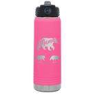 Personalized pink 20 oz vacuum insulated water bottle with 'Mama Bear 2 Baby Bears' design