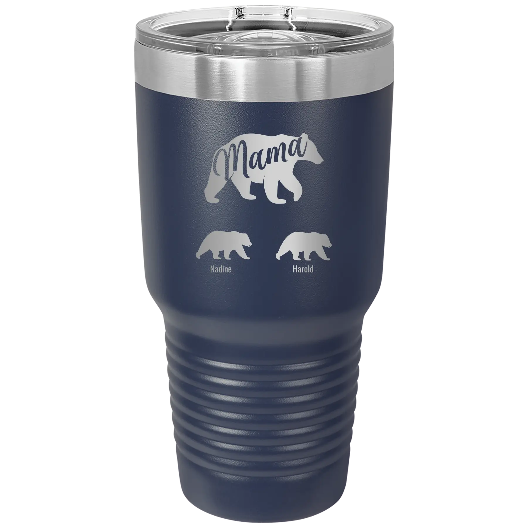 Personalized navy 30 oz vacuum insulated tumbler with 'Mama Bear 2 Baby Bears' design