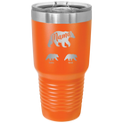 Personalized orange 30 oz vacuum insulated tumbler with 'Mama Bear 2 Baby Bears' design
