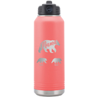 Personalized coral 32 oz vacuum insulated water bottle with 'Mama Bear 2 Baby Bears' design