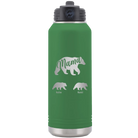 Personalized green 32 oz vacuum insulated water bottle with 'Mama Bear 2 Baby Bears' design