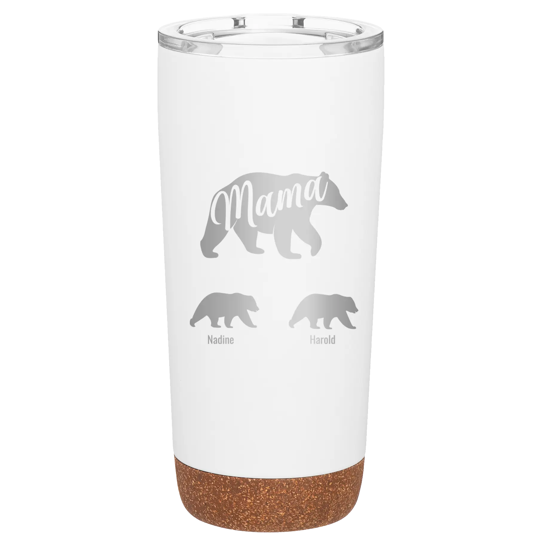 Personalized white 20 oz vacuum insulated tumbler with 'Mama Bear 2 Baby Bears' design