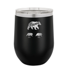 Personalized black 12 oz vacuum insulated wine cup with 'Mama Bear 2 Baby Bears' design