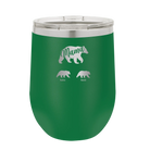 Personalized green 12 oz vacuum insulated wine cup with 'Mama Bear 2 Baby Bears' design