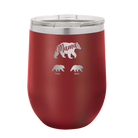 Personalized maroon 12 oz vacuum insulated wine cup with 'Mama Bear 2 Baby Bears' design
