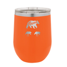 Personalized orange 12 oz vacuum insulated wine cup with 'Mama Bear 2 Baby Bears' design