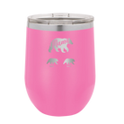 Personalized pink 12 oz vacuum insulated wine cup with 'Mama Bear 2 Baby Bears' design