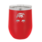 Personalized red 12 oz vacuum insulated wine cup with 'Mama Bear 2 Baby Bears' design