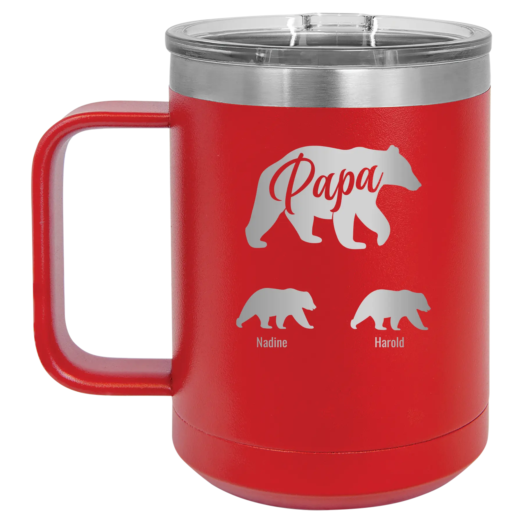 Personalized Papa Bear 2 Baby Bears 15 oz Mug - Red
