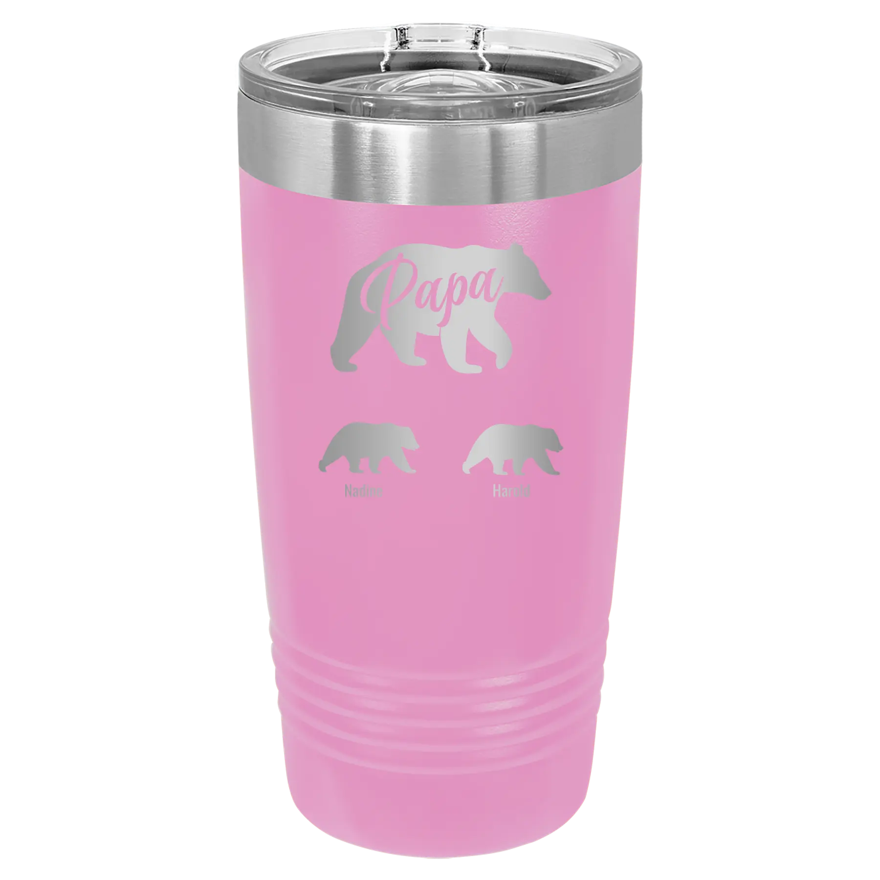 Personalized light purple 20 oz vacuum insulated tumbler with 'Papa Bear 2 Baby Bears' design