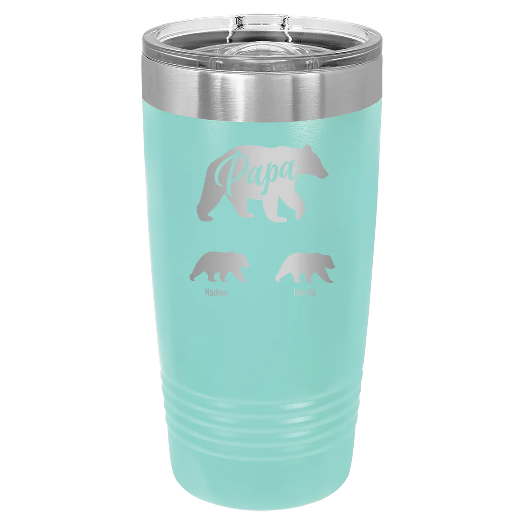 Personalized teal 20 oz vacuum insulated tumbler with 'Papa Bear 2 Baby Bears' design