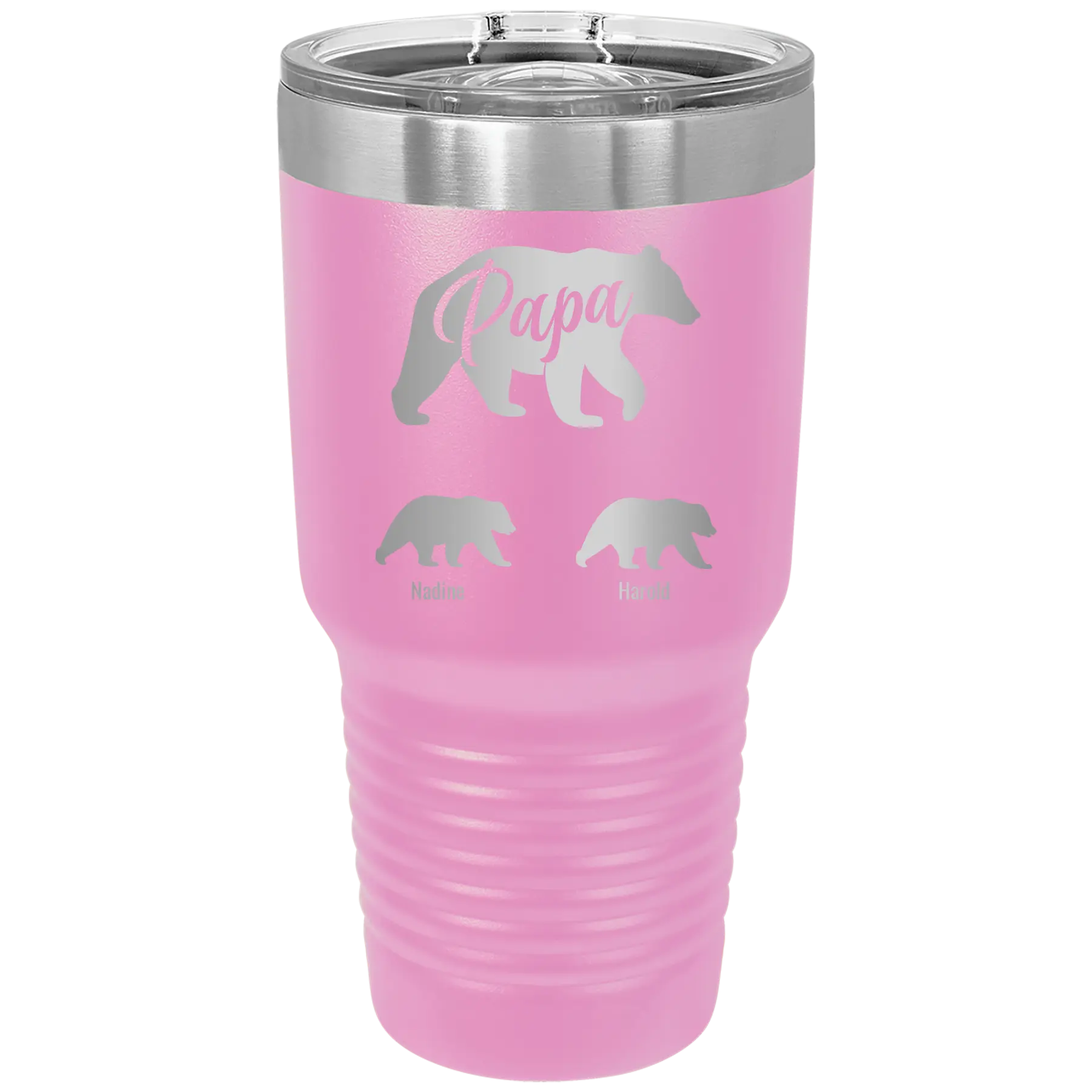 Personalized light purple 30 oz vacuum insulated tumbler with 'Papa Bear 2 Baby Bears' design