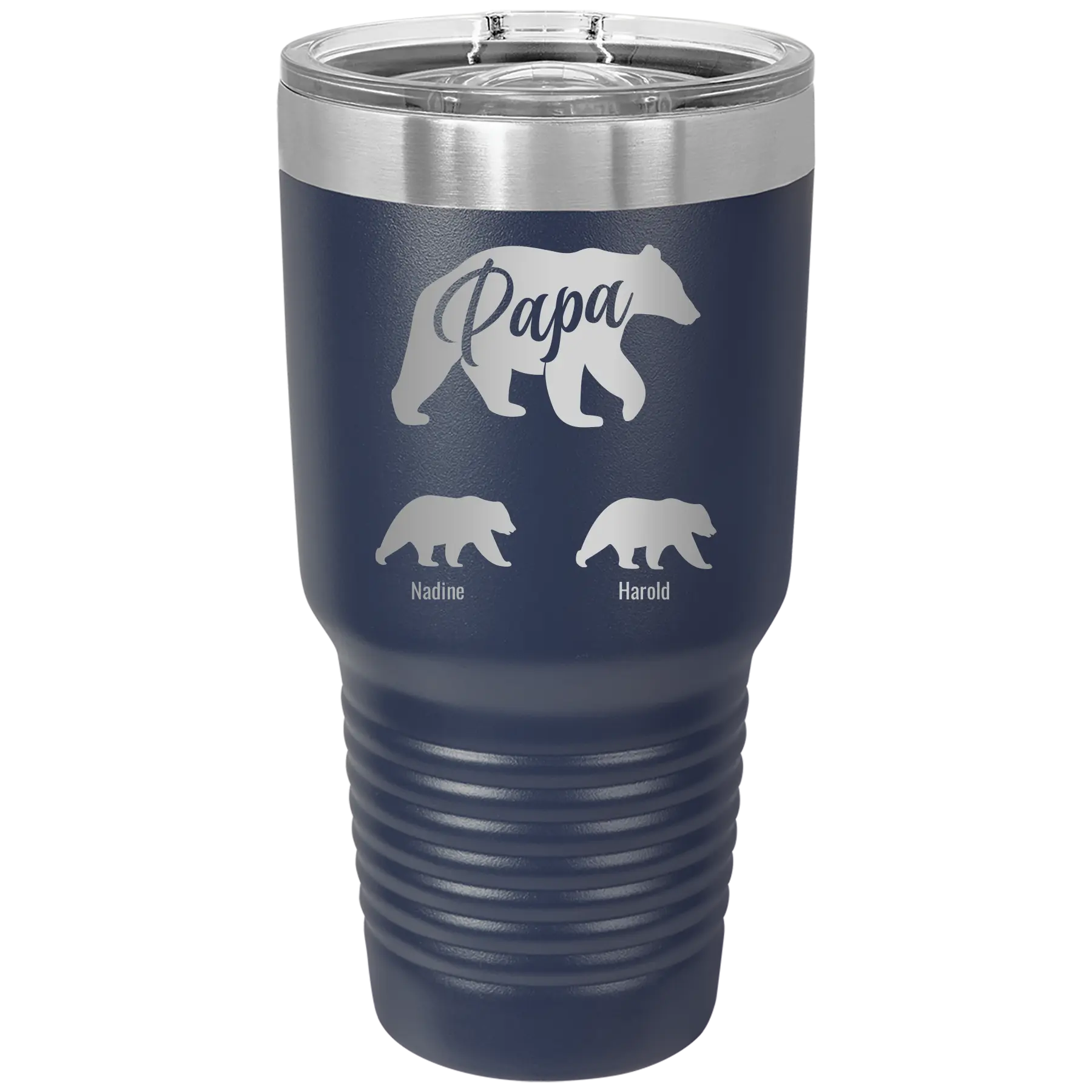 Personalized navy 30 oz vacuum insulated tumbler with 'Papa Bear 2 Baby Bears' design