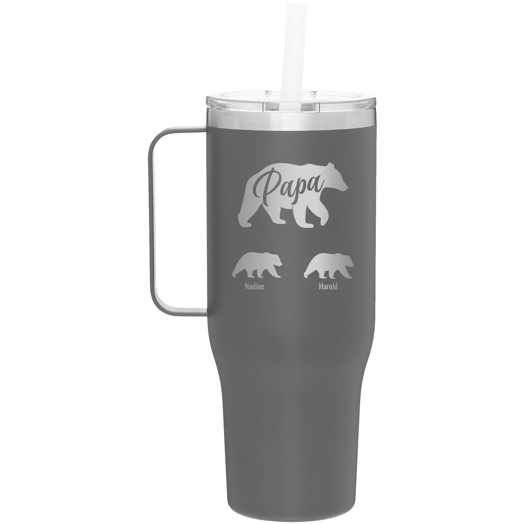 Personalized slate 40 oz vacuum insulated tumbler mug with 'Papa Bear 2 Baby Bears' design