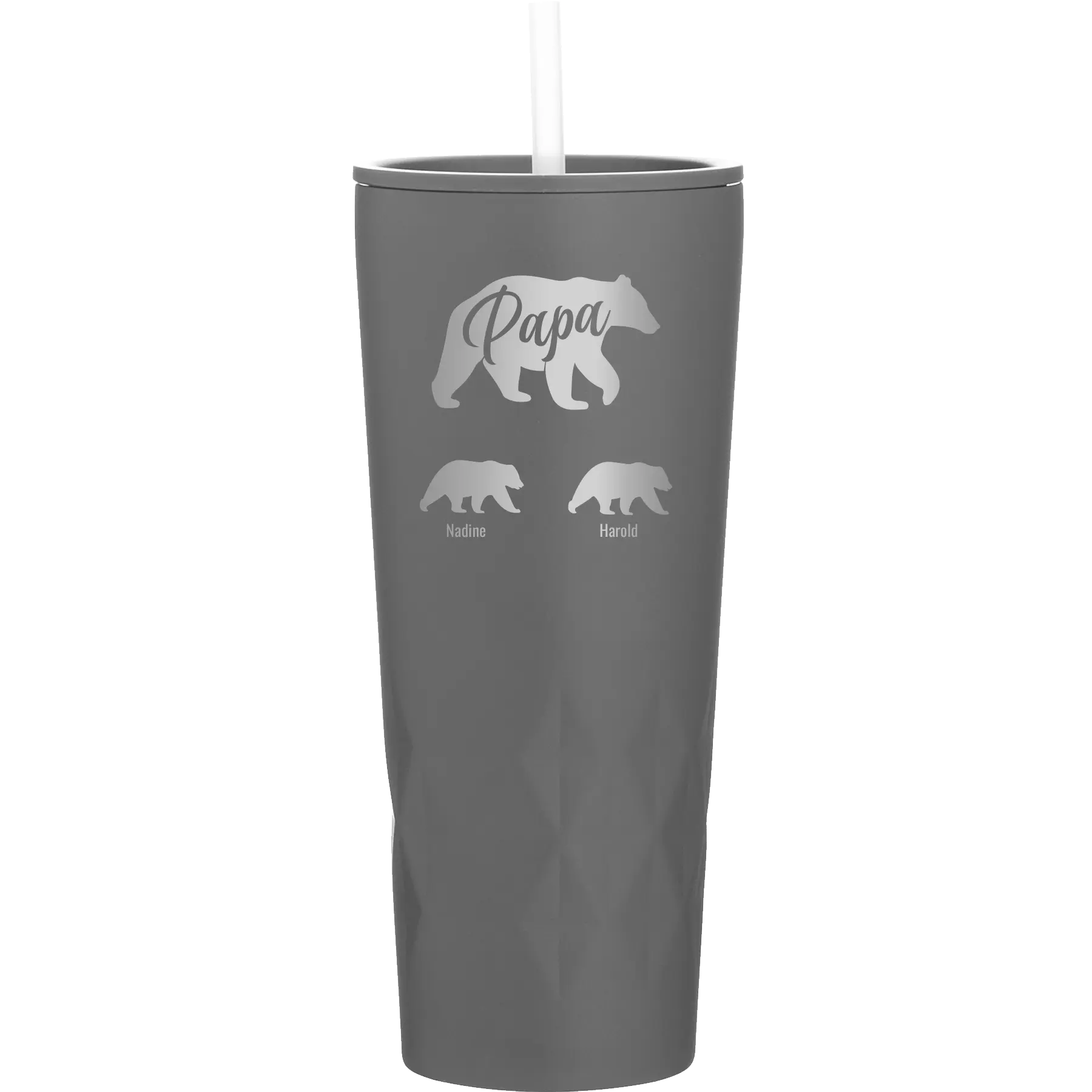 Personalized slate 20 oz vacuum insulated tumbler with 'Papa Bear 2 Baby Bears' design